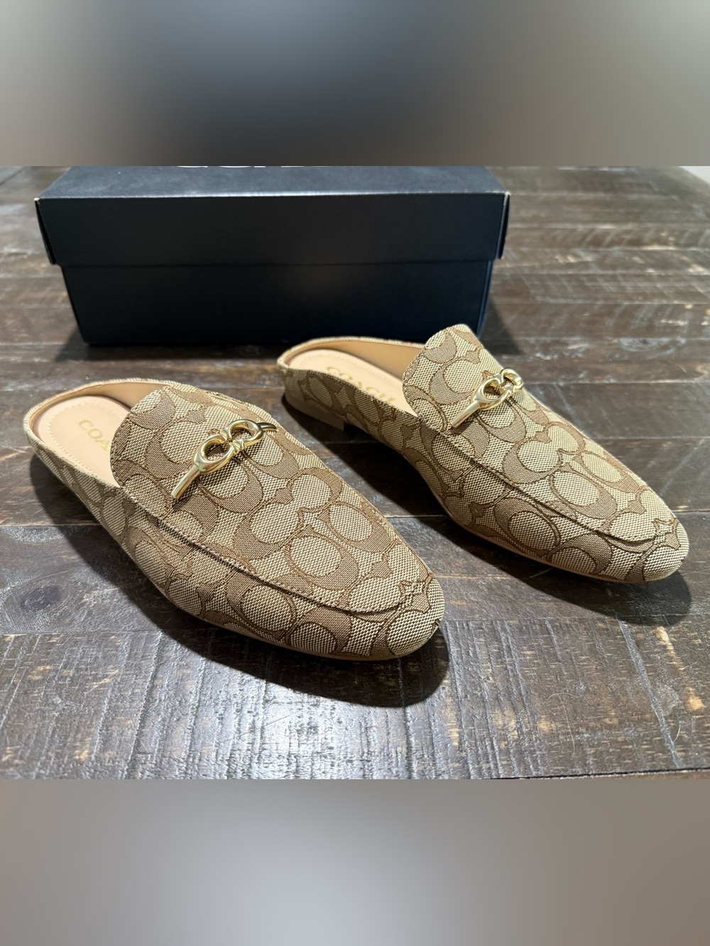 Coach Sienna Cig Slide Mules Shoes in Khaki Saddle C Logo Sz 8 B C5771 Summer - Picture 2 of 14